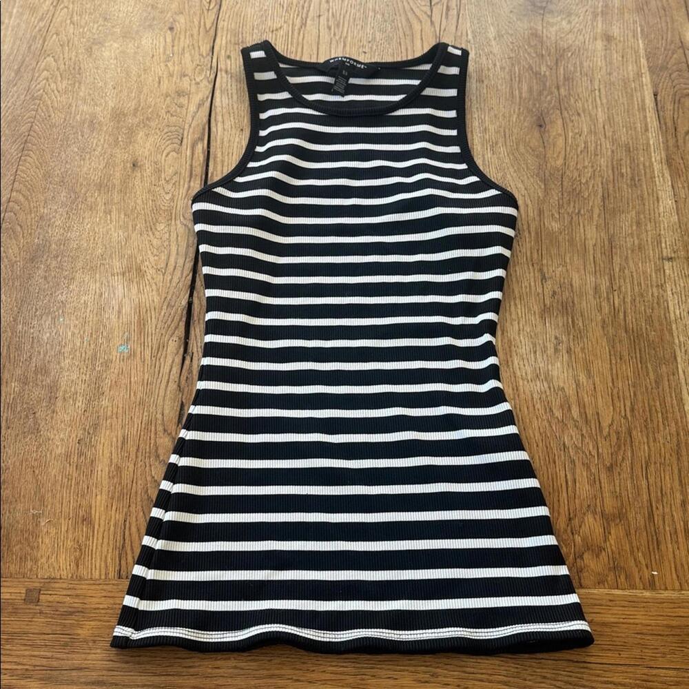 WHBM Ribbed Stretch Tank XS Black White